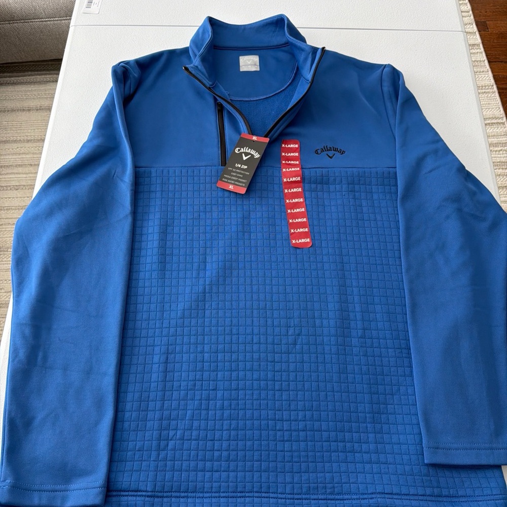Men’s XL Callaway Golf Long Sleeve Pullover 3 Pocket 1/4 Zip Galaxy Blue NEW TAG